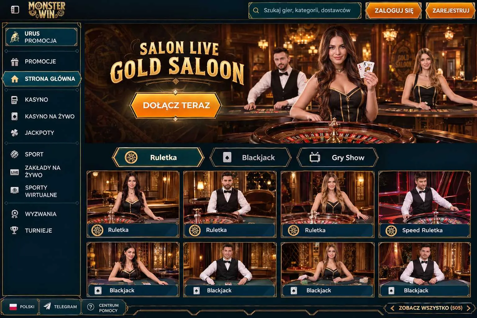 Gold Saloon — firmowy salon live Monsterwin